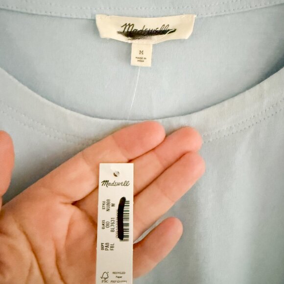 Madewell | NWT Side-Cinch Puff-Sleeve Tee in Feather Blue | Sz M - Picture 5 of 8